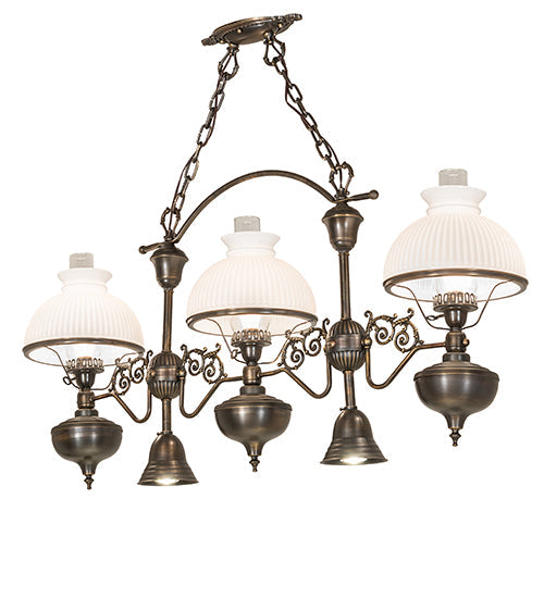 Meyda Lighting Sunbury 48" 3-Light Antique Craftsman Brown Island Pendant Light With White & Clear Shade Glass