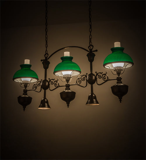 Meyda Lighting Sunbury 48" 5-Light Brown Bronze Island Pendant Light With Green & White Shade Glass