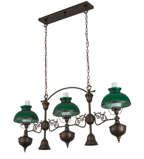 Meyda Lighting Sunbury 48" 5-Light Brown Bronze Island Pendant Light With Green & White Shade Glass