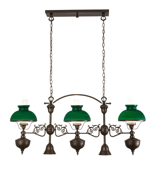 Meyda Lighting Sunbury 48" 5-Light Brown Bronze Island Pendant Light With Green & White Shade Glass