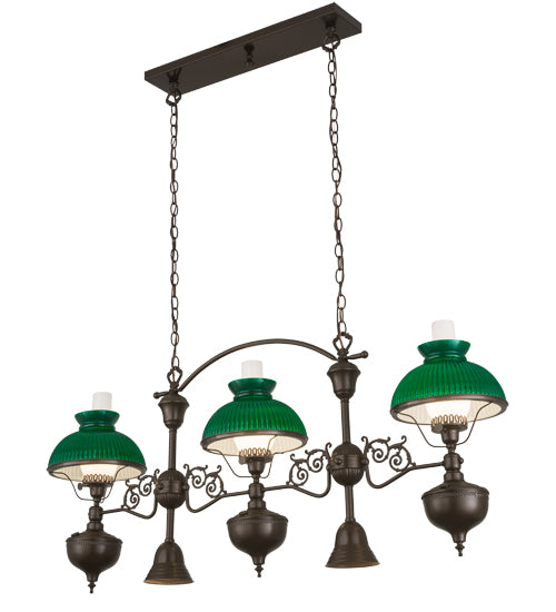 Meyda Lighting Sunbury 48" 5-Light Brown Bronze Island Pendant Light With Green & White Shade Glass
