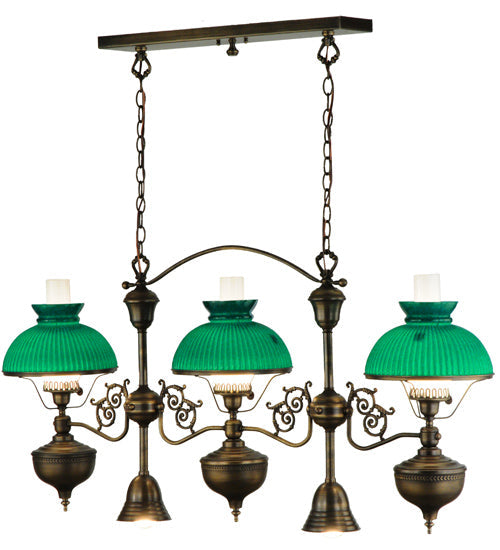 Meyda Lighting Sunbury 48" 5-Light Craftsman Dark Antique Island Pendant Light With Green Globes Shade Glass
