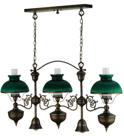 Meyda Lighting Sunbury 48" 5-Light Craftsman Dark Antique Island Pendant Light With Green Globes Shade Glass