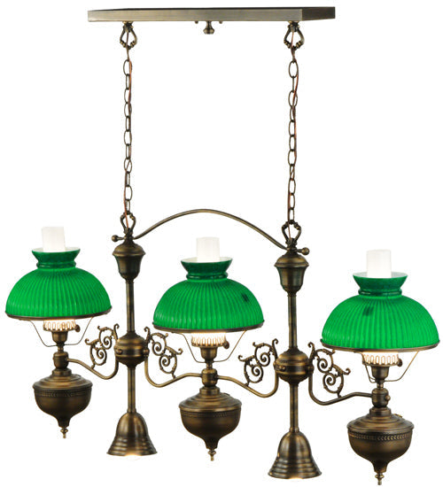 Meyda Lighting Sunbury 48" 5-Light Craftsman Dark Antique Island Pendant Light With Green Globes Shade Glass