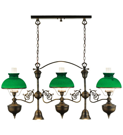 Meyda Lighting Sunbury 48" 5-Light Craftsman Dark Antique Island Pendant Light With Green Globes Shade Glass