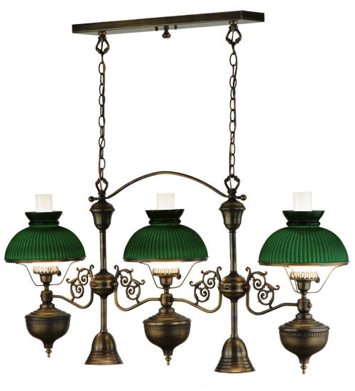 Meyda Lighting Sunbury 48" 5-Light Craftsman Dark Antique Island Pendant Light With Green Globes Shade Glass