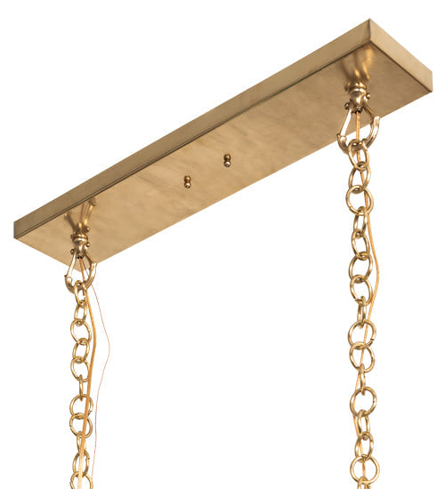 Meyda Lighting Sunbury 48" 5-Light Raw Brass Island Pendant Light With Green Globes Shade Glass