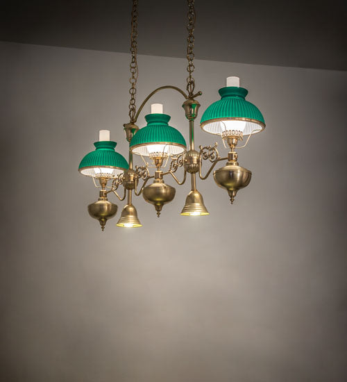 Meyda Lighting Sunbury 48" 5-Light Raw Brass Island Pendant Light With Green Globes Shade Glass