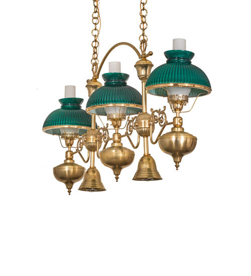 Meyda Lighting Sunbury 48" 5-Light Raw Brass Island Pendant Light With Green Globes Shade Glass