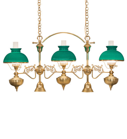 Meyda Lighting Sunbury 48" 5-Light Raw Brass Island Pendant Light With Green Globes Shade Glass