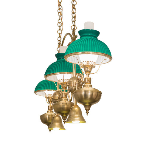 Meyda Lighting Sunbury 48" 5-Light Raw Brass Island Pendant Light With Green Globes Shade Glass