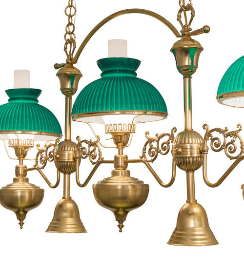 Meyda Lighting Sunbury 48" 5-Light Raw Brass Island Pendant Light With Green Globes Shade Glass