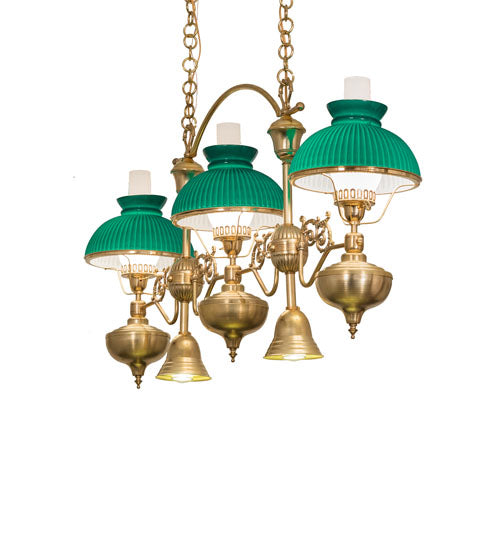 Meyda Lighting Sunbury 48" 5-Light Raw Brass Island Pendant Light With Green Globes Shade Glass