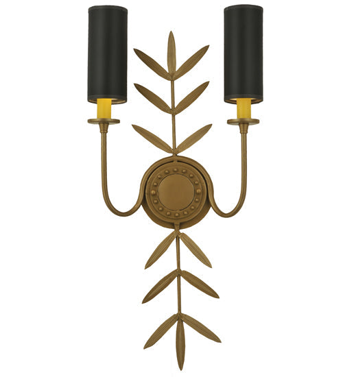 Meyda Lighting Sunflower 12" 2-Light Gold Metallic Wall Sconce With Black Satin Textrene Shade