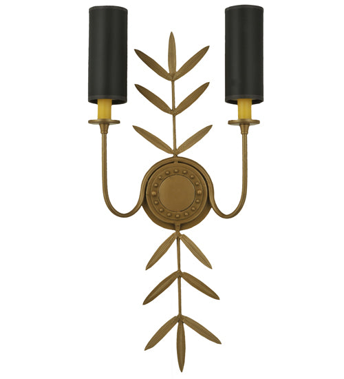 Meyda Lighting Sunflower 12" 2-Light Gold Metallic Wall Sconce With Black Satin Textrene Shade
