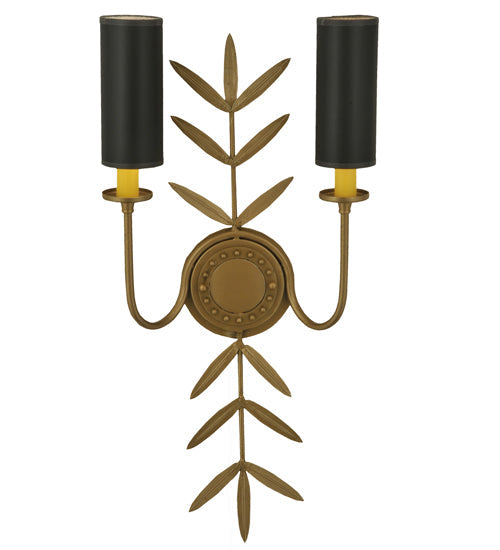 Meyda Lighting Sunflower 12" 2-Light Gold Metallic Wall Sconce With Black Satin Textrene Shade