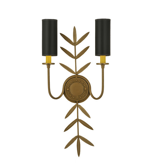 Meyda Lighting Sunflower 12" 2-Light Gold Metallic Wall Sconce With Black Satin Textrene Shade