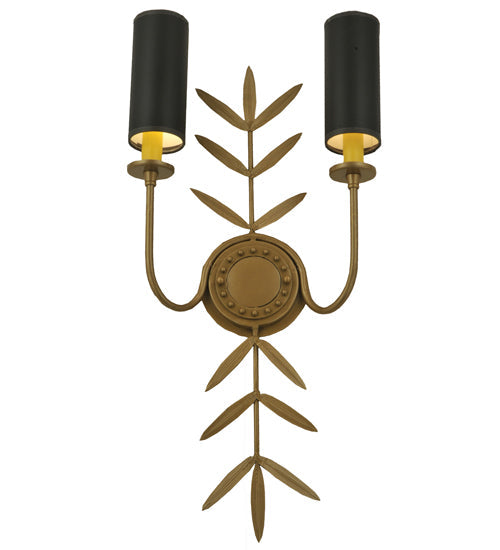 Meyda Lighting Sunflower 12" 2-Light Gold Metallic Wall Sconce With Black Satin Textrene Shade