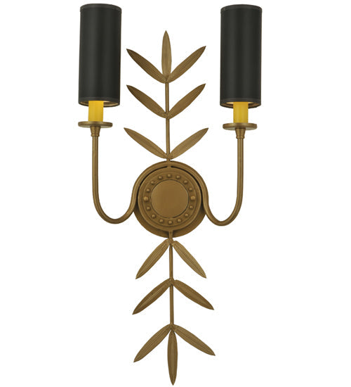 Meyda Lighting Sunflower 12" 2-Light Gold Metallic Wall Sconce With Black Satin Textrene Shade