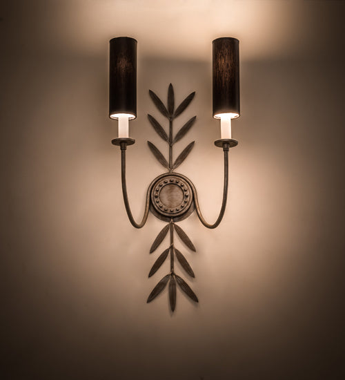 Meyda Lighting Sunflower 12" 2-Light Silver Sand Wall Sconce With Black Satin Textrene Shade