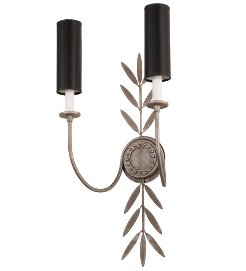 Meyda Lighting Sunflower 12" 2-Light Silver Sand Wall Sconce With Black Satin Textrene Shade