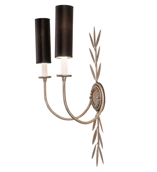 Meyda Lighting Sunflower 12" 2-Light Silver Sand Wall Sconce With Black Satin Textrene Shade
