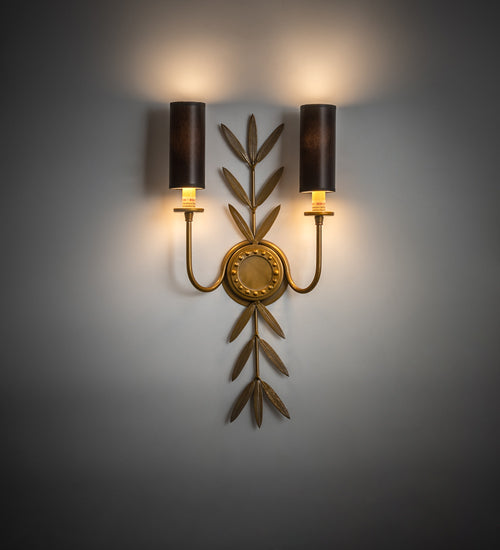 Meyda Lighting Sunflower 12" 2-Light Transparent Gold Over Nickel Wall Sconce With Black Satin Textrene Shade