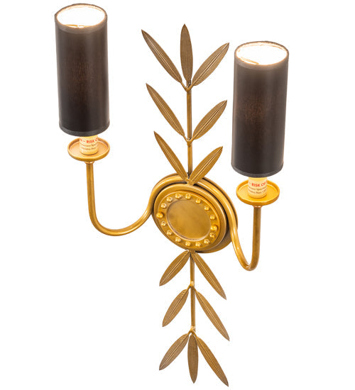 Meyda Lighting Sunflower 12" 2-Light Transparent Gold Over Nickel Wall Sconce With Black Satin Textrene Shade