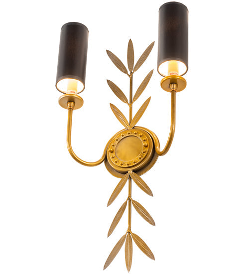 Meyda Lighting Sunflower 12" 2-Light Transparent Gold Over Nickel Wall Sconce With Black Satin Textrene Shade