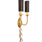 Meyda Lighting Sunflower 12" 2-Light Transparent Gold Over Nickel Wall Sconce With Black Satin Textrene Shade