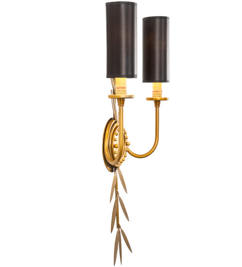 Meyda Lighting Sunflower 12" 2-Light Transparent Gold Over Nickel Wall Sconce With Black Satin Textrene Shade