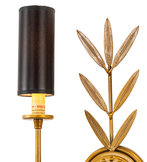 Meyda Lighting Sunflower 12" 2-Light Transparent Gold Over Nickel Wall Sconce With Black Satin Textrene Shade