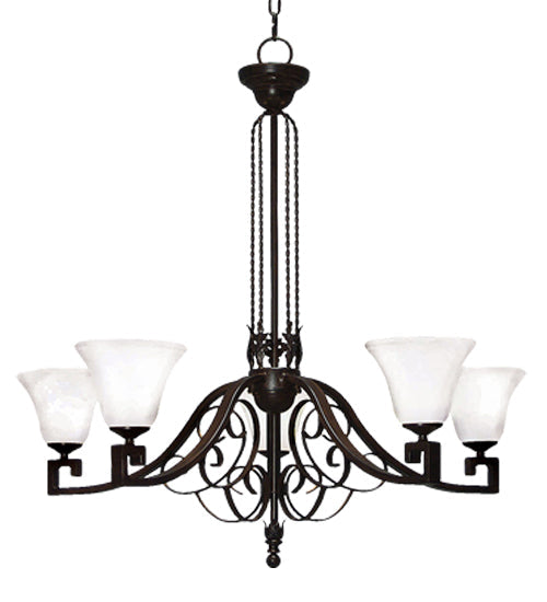 Meyda Lighting Suri 36" 6-Light Rustic Iron Chandelier With White Scavo Shade Glass