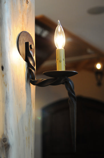 Meyda Lighting Sussex 4"W x 12"H Hand Wrought Iron Wall Sconce