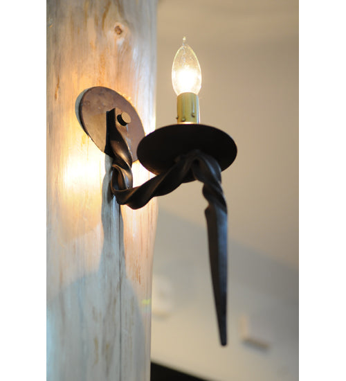 Meyda Lighting Sussex 4"W x 19"H Hand Wrought Iron Wall Sconce