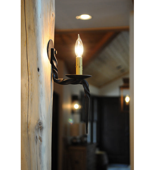 Meyda Lighting Sussex 4"W x 19"H Hand Wrought Iron Wall Sconce