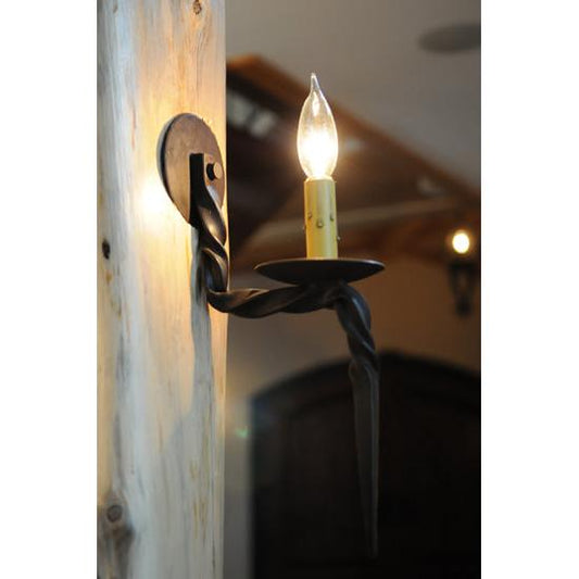 Meyda Lighting Sussex 4"W x 19"H Hand Wrought Iron Wall Sconce