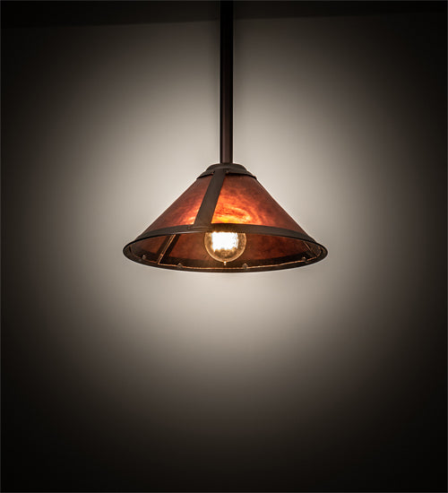Meyda Lighting Sutter 12" Mahogany Bronze Pendant Light With Amber Mica Shade Glass