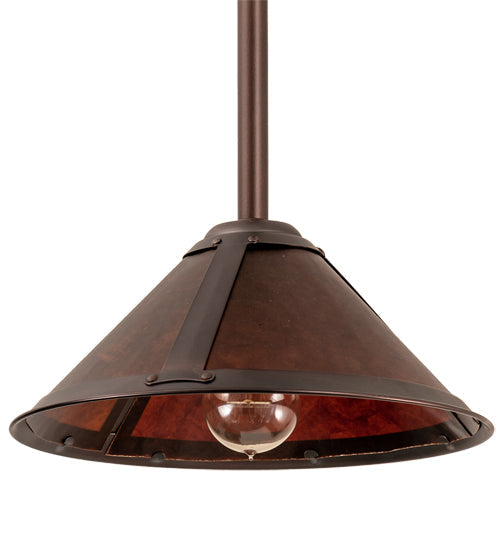Meyda Lighting Sutter 12" Mahogany Bronze Pendant Light With Amber Mica Shade Glass