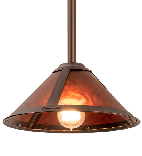 Meyda Lighting Sutter 12" Mahogany Bronze Pendant Light With Amber Mica Shade Glass