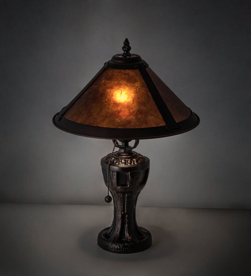 Meyda Lighting Sutter 12" Mahogany Bronze Table Lamp With Amber Mica Shade Glass