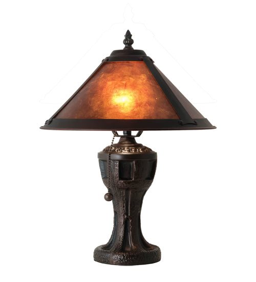 Meyda Lighting Sutter 12" Mahogany Bronze Table Lamp With Amber Mica Shade Glass