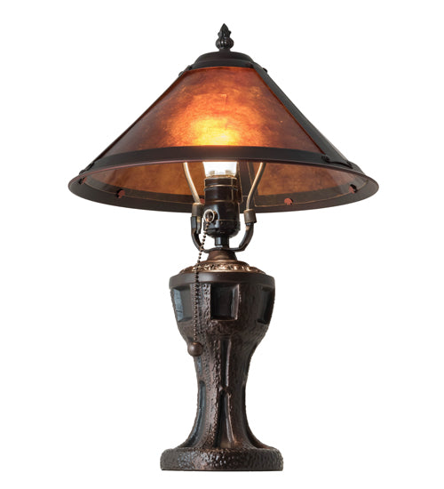 Meyda Lighting Sutter 12" Mahogany Bronze Table Lamp With Amber Mica Shade Glass