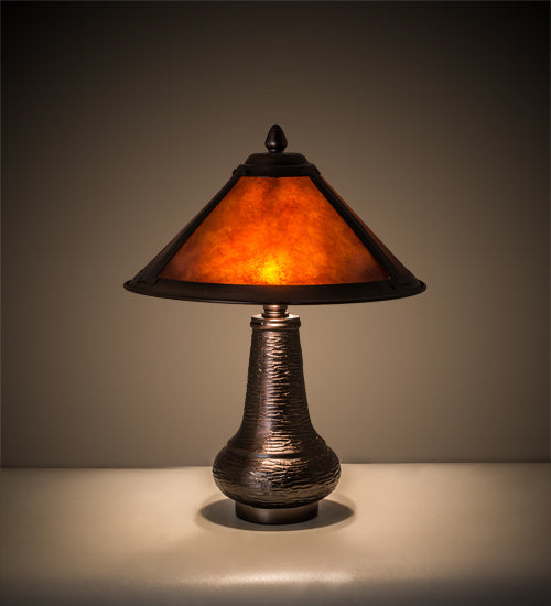 Meyda Lighting Sutter 15" 2-Light Mahogany Bronze Accent Table Lamp With Amber Mica Shade Glass