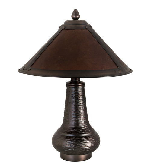 Meyda Lighting Sutter 15" 2-Light Mahogany Bronze Accent Table Lamp With Amber Mica Shade Glass
