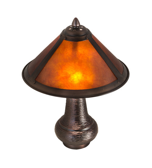 Meyda Lighting Sutter 15" 2-Light Mahogany Bronze Accent Table Lamp With Amber Mica Shade Glass