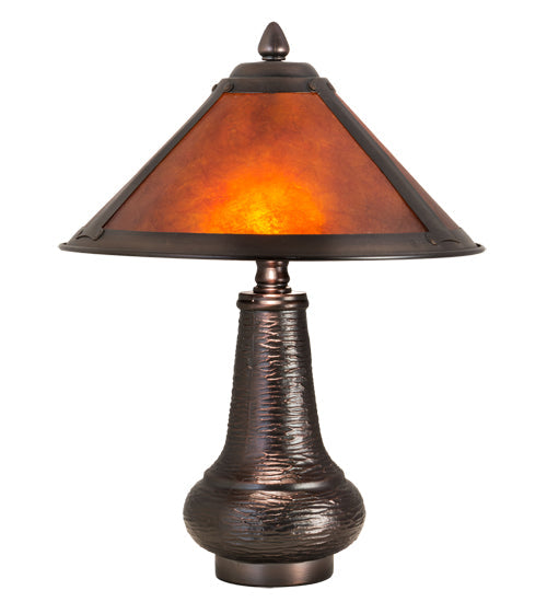 Meyda Lighting Sutter 15" 2-Light Mahogany Bronze Accent Table Lamp With Amber Mica Shade Glass