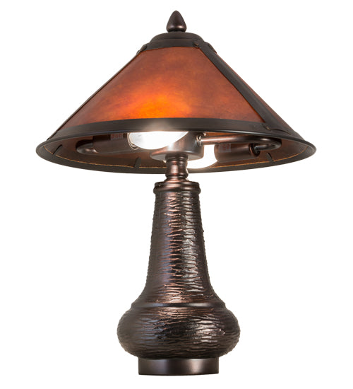 Meyda Lighting Sutter 15" 2-Light Mahogany Bronze Accent Table Lamp With Amber Mica Shade Glass