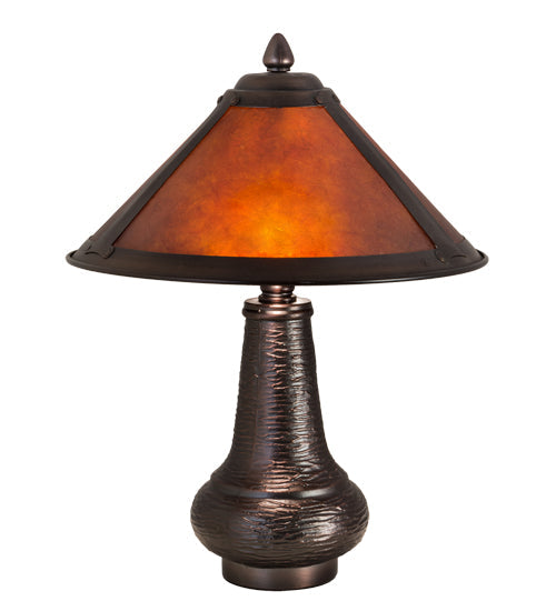 Meyda Lighting Sutter 15" 2-Light Mahogany Bronze Accent Table Lamp With Amber Mica Shade Glass
