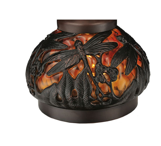 Meyda Lighting Sutter 16" 3-Light Dark Bronze Lighted Base Table Lamp With Amber Mica Shade Glass
